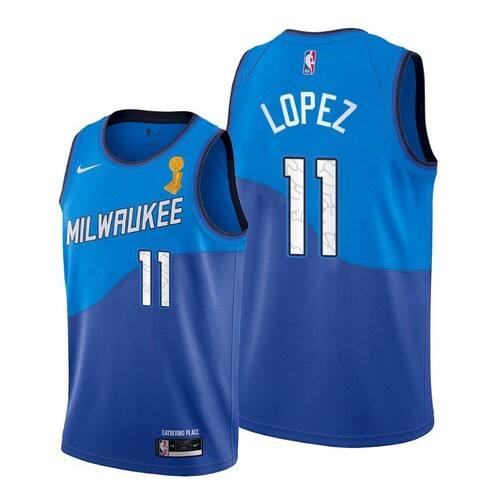 MIL #11 Brook Lopez Performance 2021 Finals NBA Jersey - Blue City
