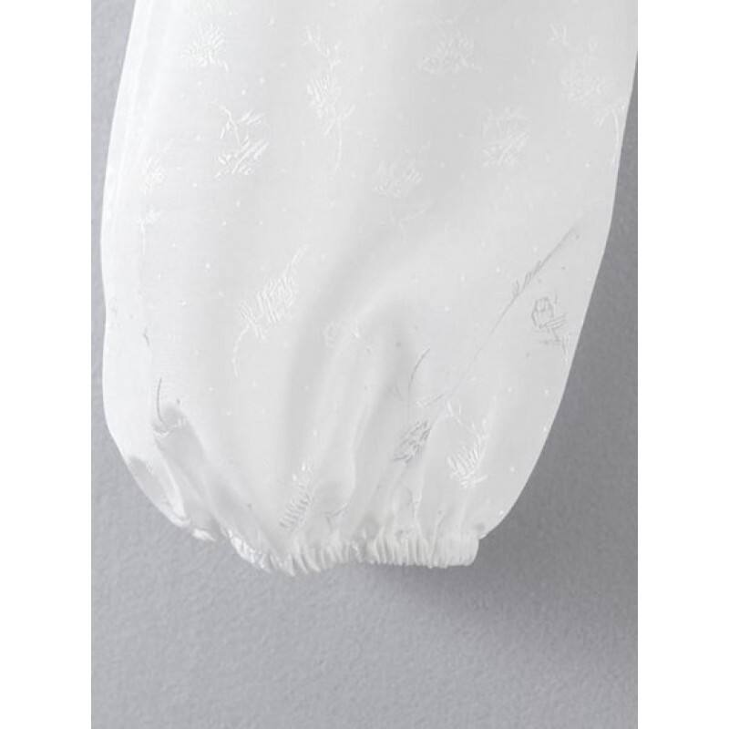 Flower Jacquard Lace Insert Pintuck Smocked Crop Blouse YN5246