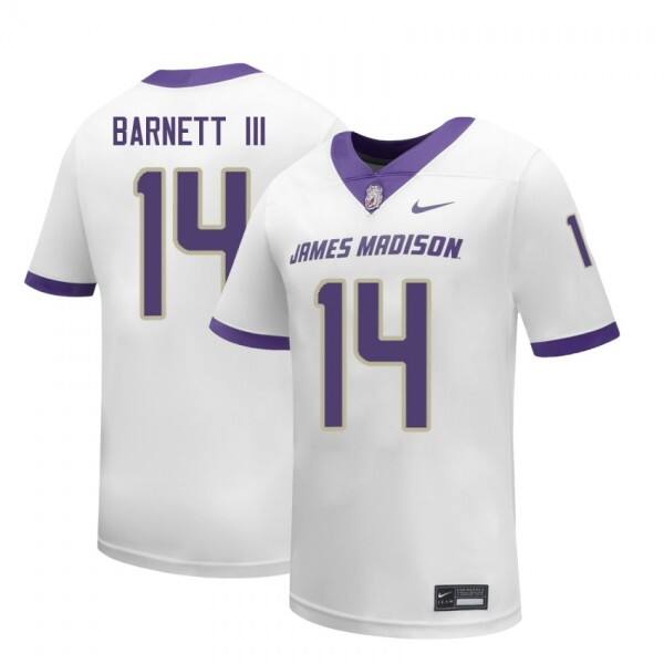 Men James Madison Dukes #14 Alonza Barnett III White Stitch Jerseys