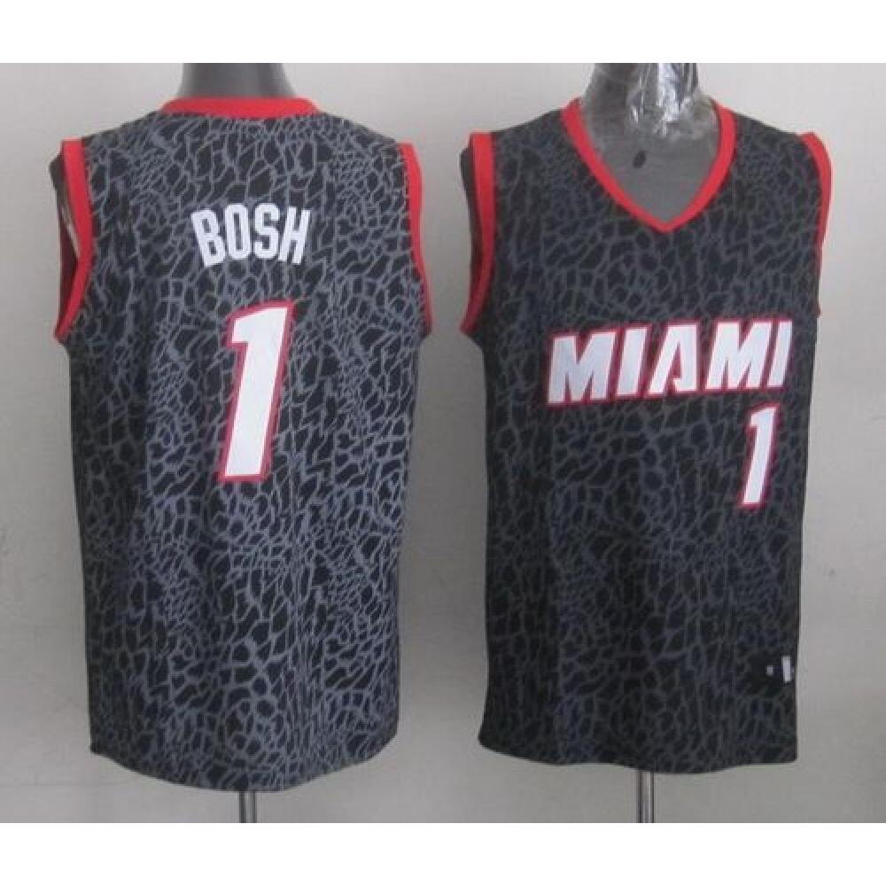 Heat #1 Chris Bosh Black Crazy Light Stitched NBA Jersey