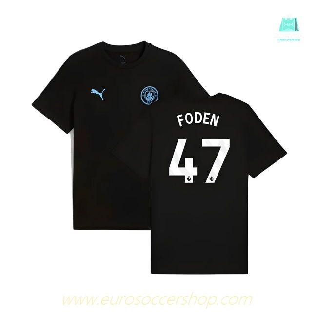 2025-2026 Man City FtblESS Tee (Black) (Foden 47)