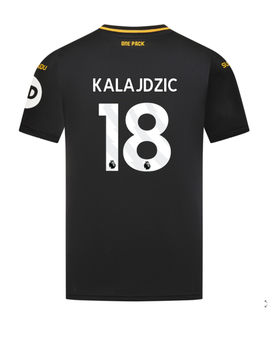 Away Jersey for Wolverhampton Wanderers Featuring KALAJDZIC 18, Designed for the 24-25 Season