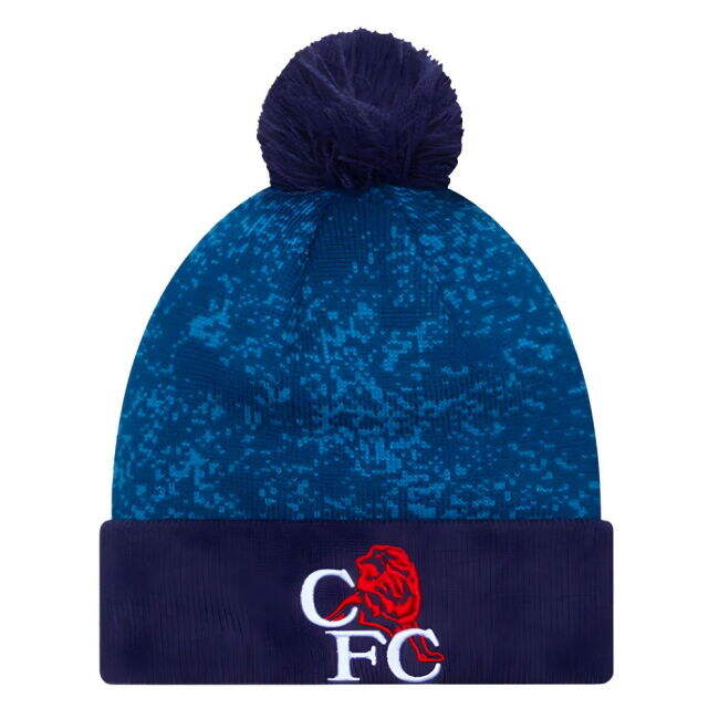 Chelsea Retro Lion All Over Print Blue Bobble Knit Beanie Hat