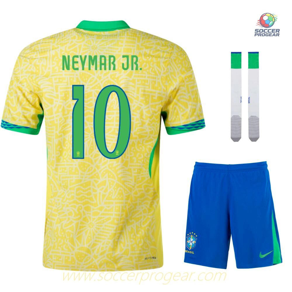 Children's Brazil Home Soccer Uniform Football Jersey 2024-2025 Edition Season Neymar Jr.