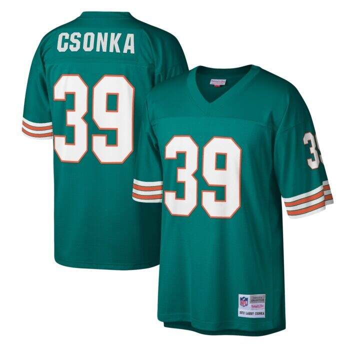 Men's Miami Dolphins Larry Csonka Mitchell & Ness Aqua Leg...