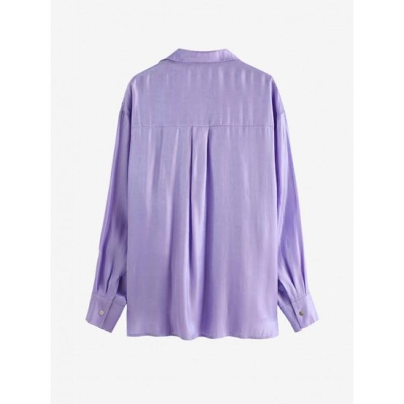 Front Pocket Silky Shiny Button Down Shirt PG0315