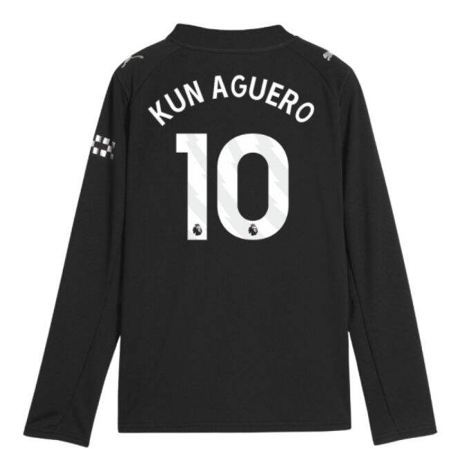 2025-2026 Man City Long Sleeve Away Shirt (Kids) (Kun Aguero 10)