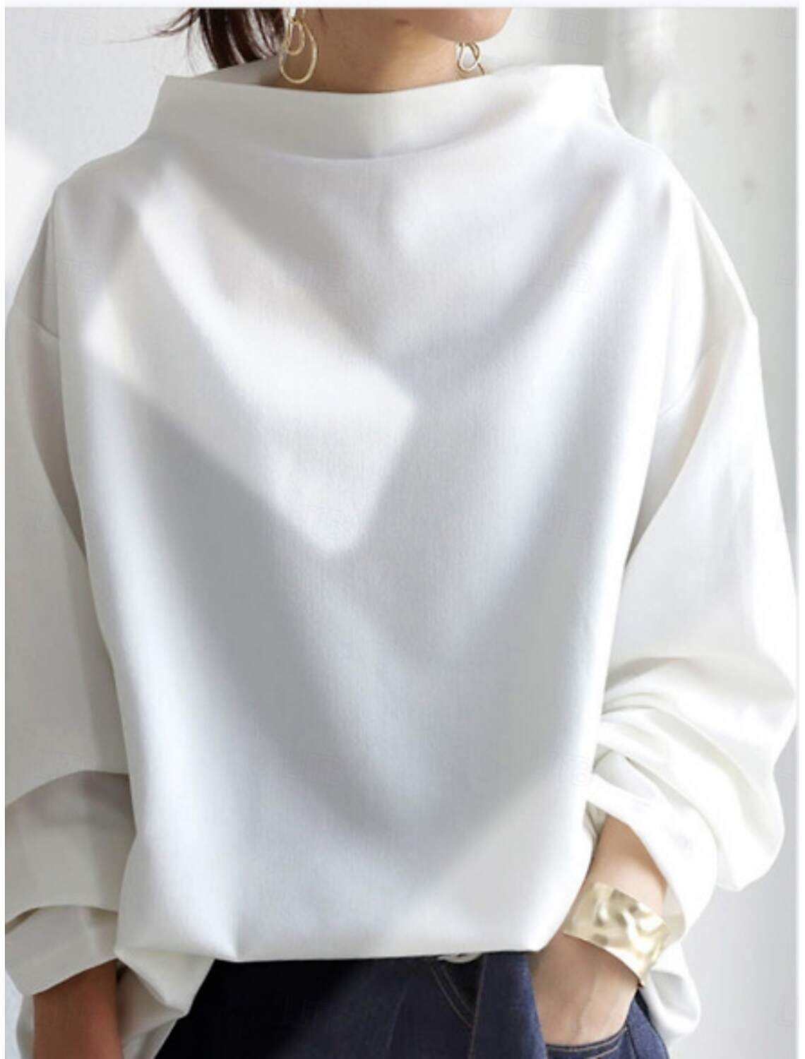 Women's Shirt Blouse Basic Casual Solid Color Regular Tops Long Sleeve Turtleneck Regular Fit Daily Spring Fall Winter