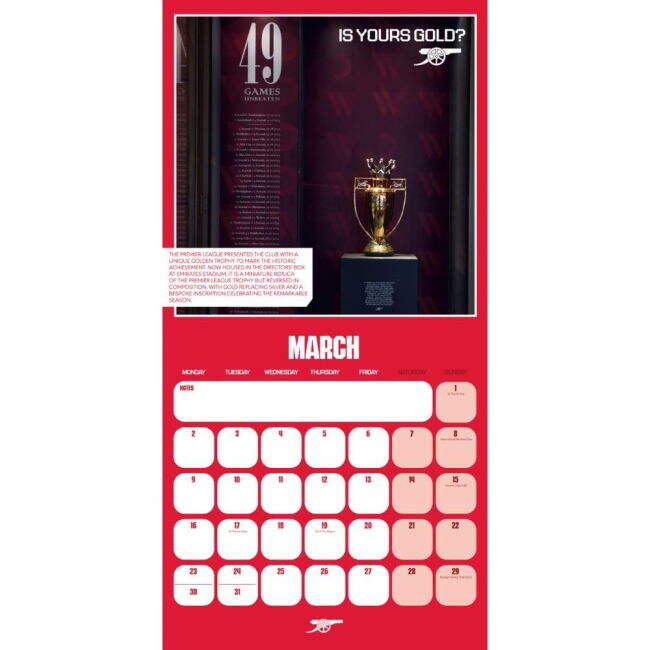 Calendar 2026 2025-2026 Arsenal FC Home Shirt