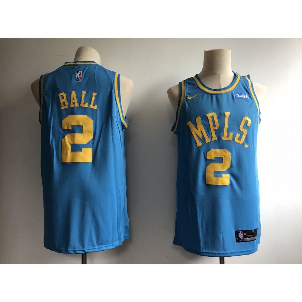 Men's Los Angeles Lakers #2 Lonzo Ball Blue MPLS Wish Stitched NBA Jersey