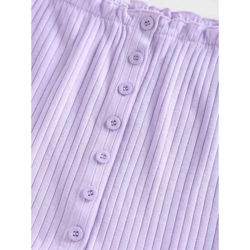 Ribbed Lettuce Frilled Crop Baby Tee GH8907