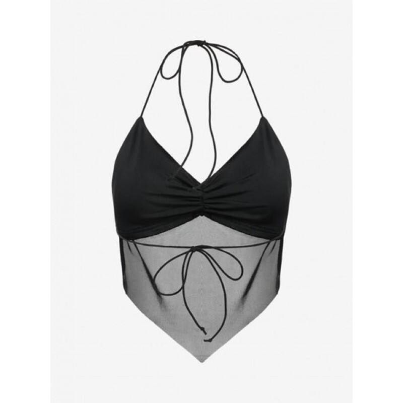 Mesh Overlay Halter Bandana Top NI0926