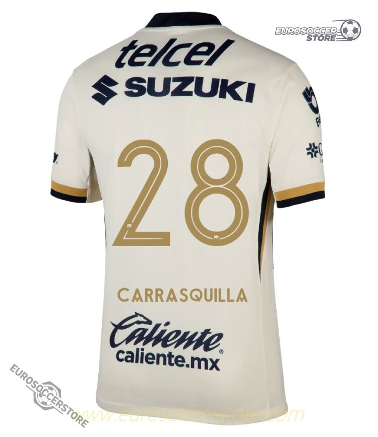 Pumas UNAM 25-26 Season Home Jersey Featuring CARRASQUILLA with Number 28