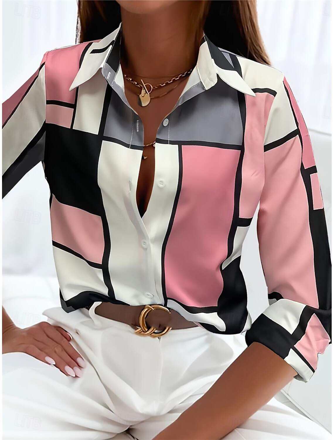 Women's Shirt Casual Plaid Regular Tops Long Sleeve Shirt Collar Buttons Print Regular Fit Work Daily Spring Fall Winter