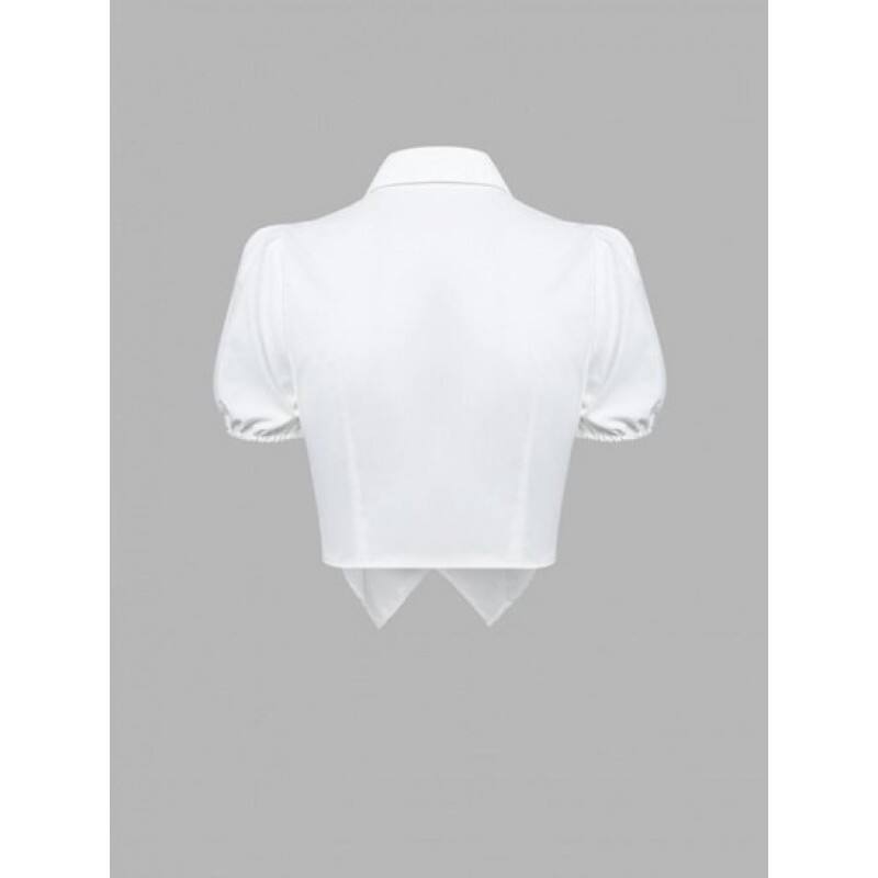 Scarf Hem Preppy Tie Cropped Shirt DI4743