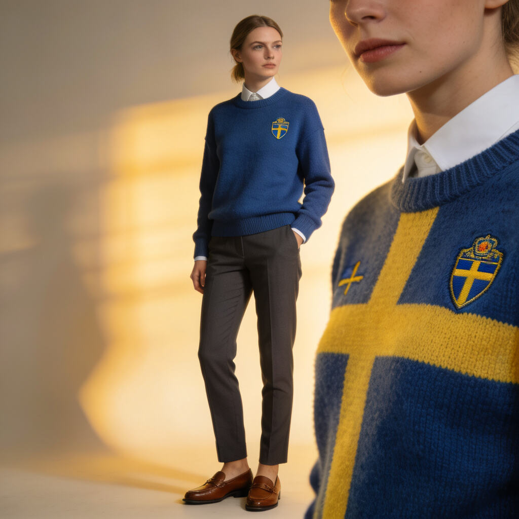 Swedish Elegance Sweater Premium crewneck with tonal embroidered Swedish details