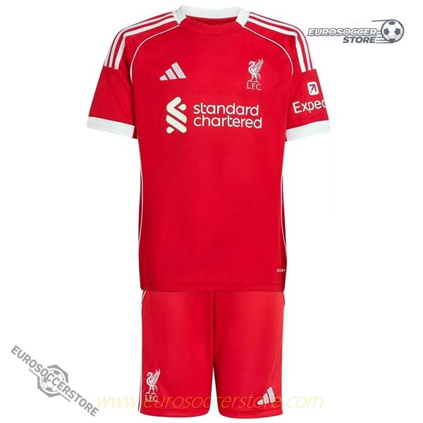 Youth Liverpool Home Football Jersey Kit for the 25-26 Season