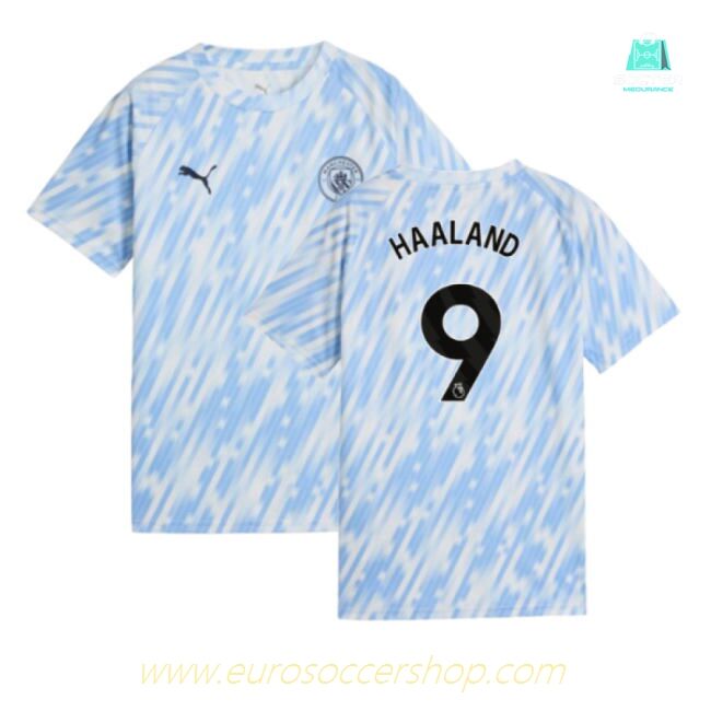 2025-2026 Man City Warm Up Jersey (Silver Sky) - Kids (Haaland 9)