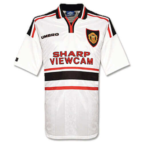 97-99 MANCHESTER UNITED AWAY WHITE RETRO SOCCER JERSEY SHIRT -