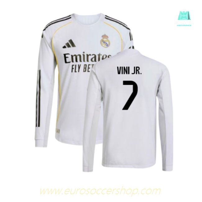 2025-2026 Real Madrid Authentic Long Sleeve Home Shirt (Vini Jr. 7)