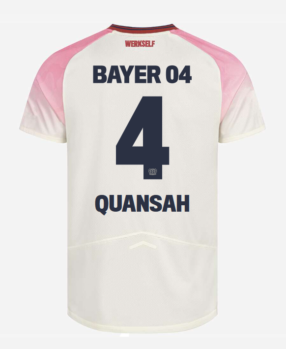 Away Jersey of QUANSAH with Number 4 for Bayer 04 Leverkusen in the 25-26 Season