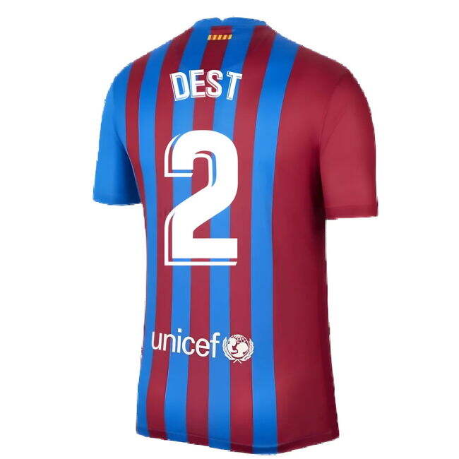 2021-2022 Barcelona Home Football Shirt (DEST 2) Stretch Fabric