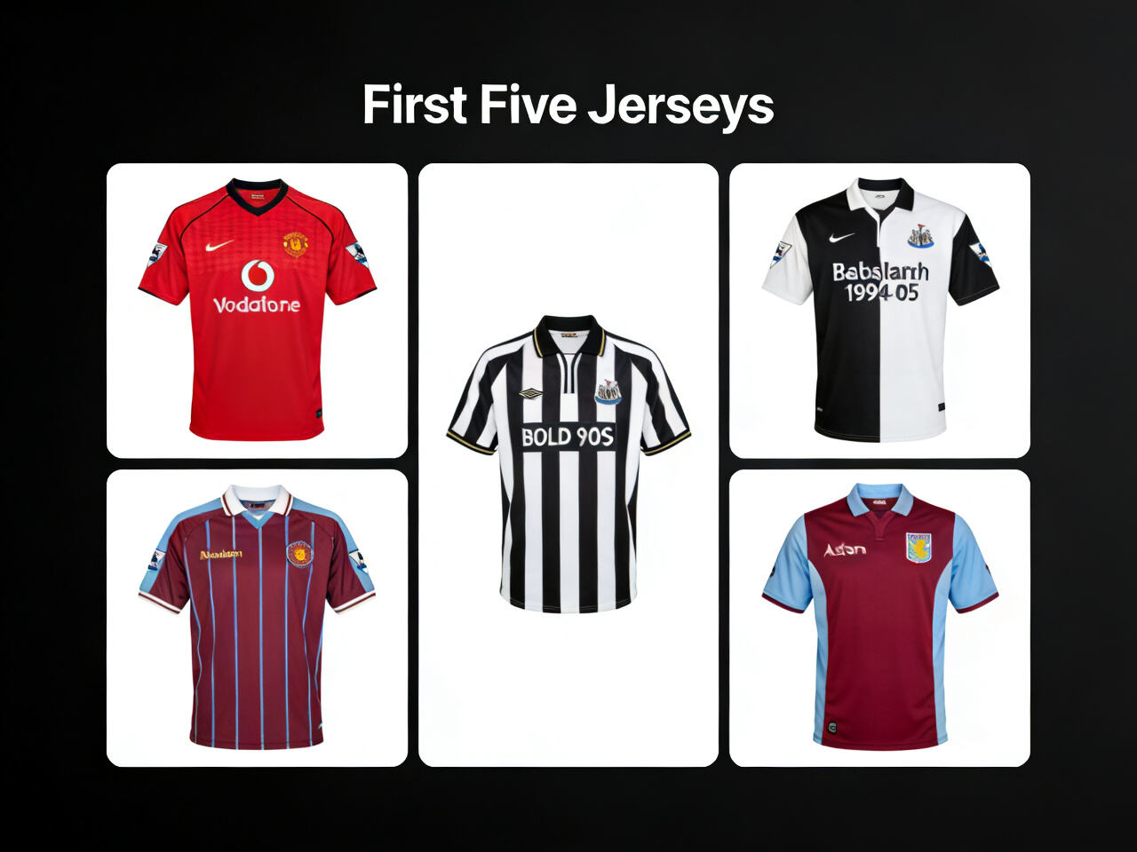 A balanced and story-driven starter pack of five jerseys. This sample collection covers historical champions, cult classics, and modern icons.