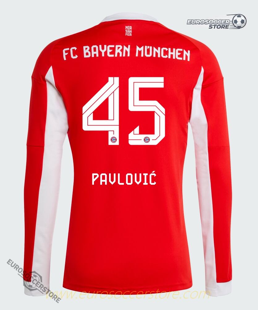 25-26 Season Bayern Munich Home Long Sleeve Jersey for Pavlović #45