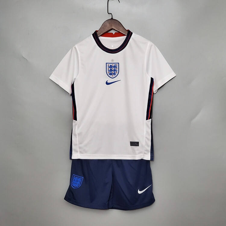 Kids 20-21 England Euro 2020 Home White Soccer KitShirtShorts -
