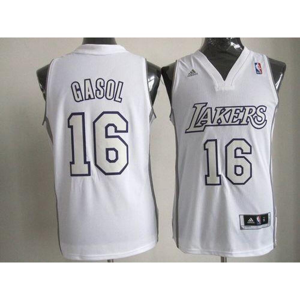 Lakers #16 Pau Gasol White Big Color Fashion Stitched NBA Jersey