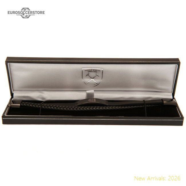 Official West Ham United Fc Black Ip Leather Bracelet - Premium