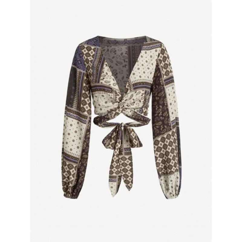 Twisted Tie Back Paisley Bandana Print Blouse OG5911