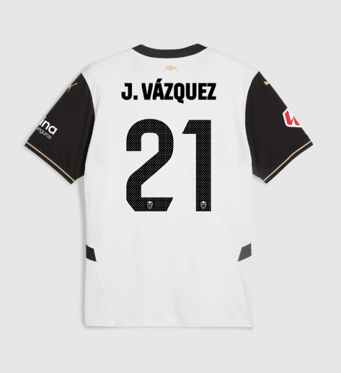Valencia CF 24-25 Season Home Jersey Featuring J. VÁZQUEZ, Number 21