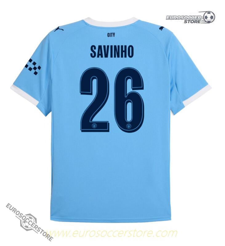 25-26 Season Manchester City UCL Home Jersey with Savinho's Name and Number 26