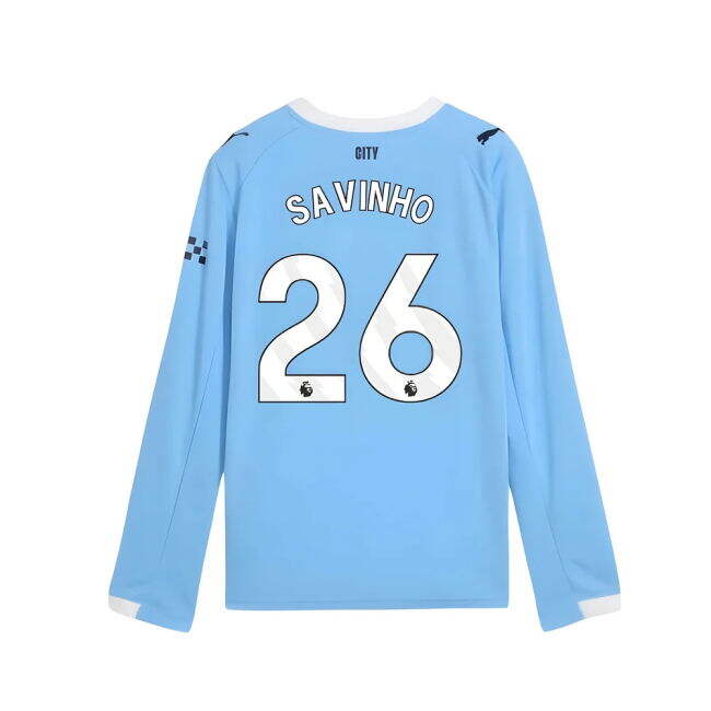 2025-2026 Man City Long Sleeve Home Jersey (Kids) (Savinho 26)