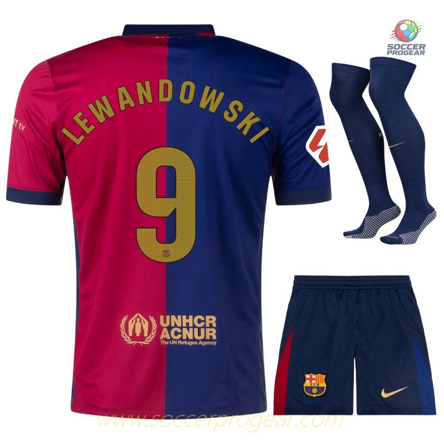 Barca Youth Football Kit Soccer Jersey 2024-25 Edition Home Lewandowski