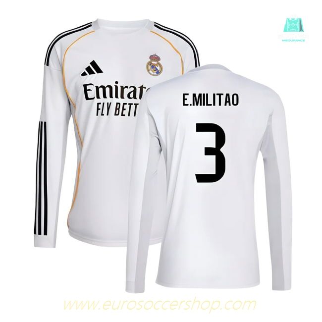 2025-2026 Real Madrid Long Sleeve Home Shirt (E.Militao 3)
