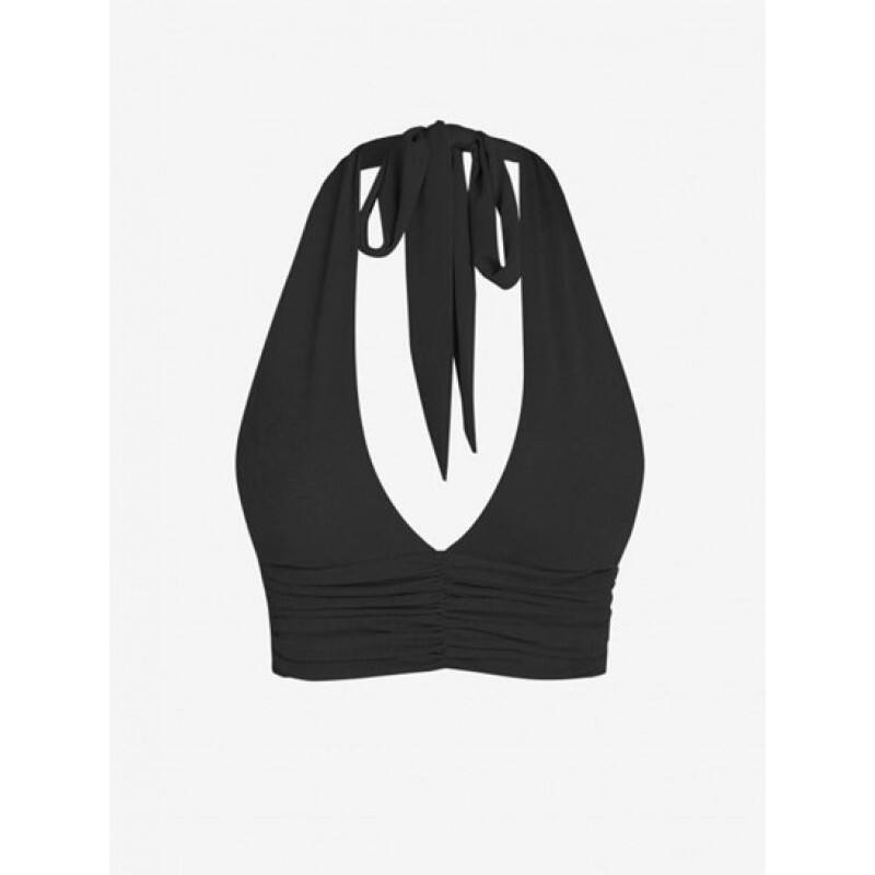 Halter Open Back Jersey Ruched Crop Top OG1296