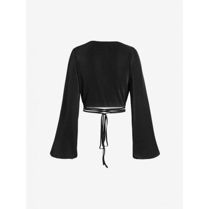 Long Sleeve Plisse Cropped Wrap Blouse GG2906