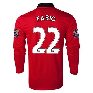 13-14 Manchester United 22 FABIO Home Long Sleeve Jersey Shirt -
