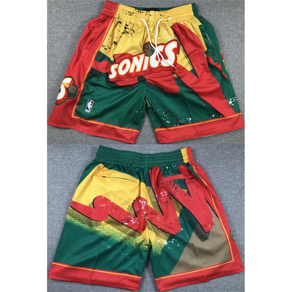 Men's Oklahoma City Thunder Green/Yellow/Red SuperSonics Shorts (Run Small)