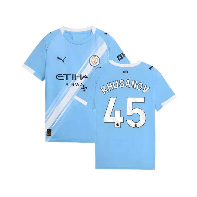 retro 2025-2026 Man City Home Shirt (Kids) (Khusanov 45)