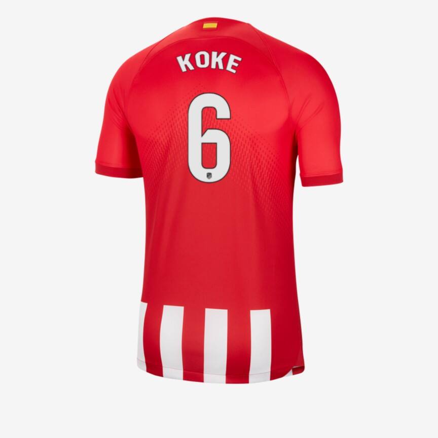 Atlético Madrid KOKE Number 6 Home Football Jersey for the 23-24 Season