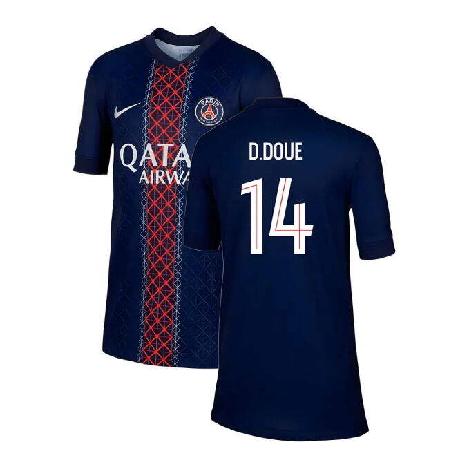 2025-2026 PSG Paris Saint Germain Home Shirt (Kids) (D.Doue 14)