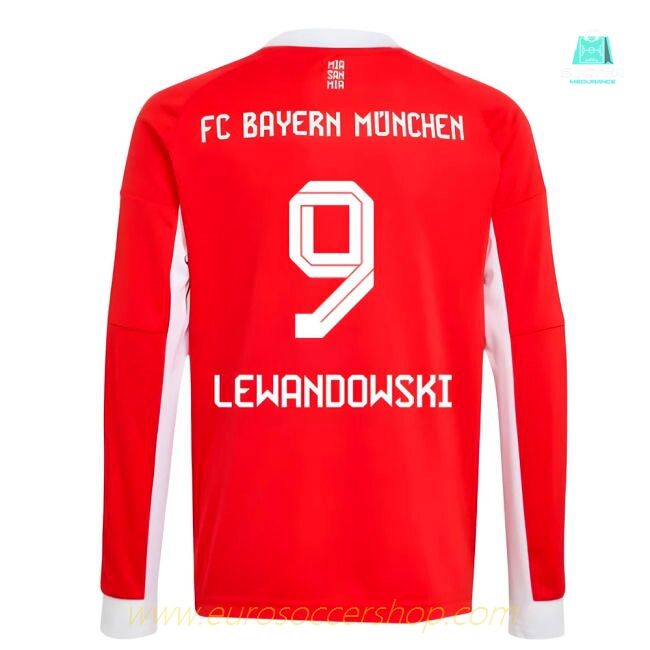 2025-2026 Bayern Munich Long Sleeve Home Shirt (Kids) (Lewandowski 9)