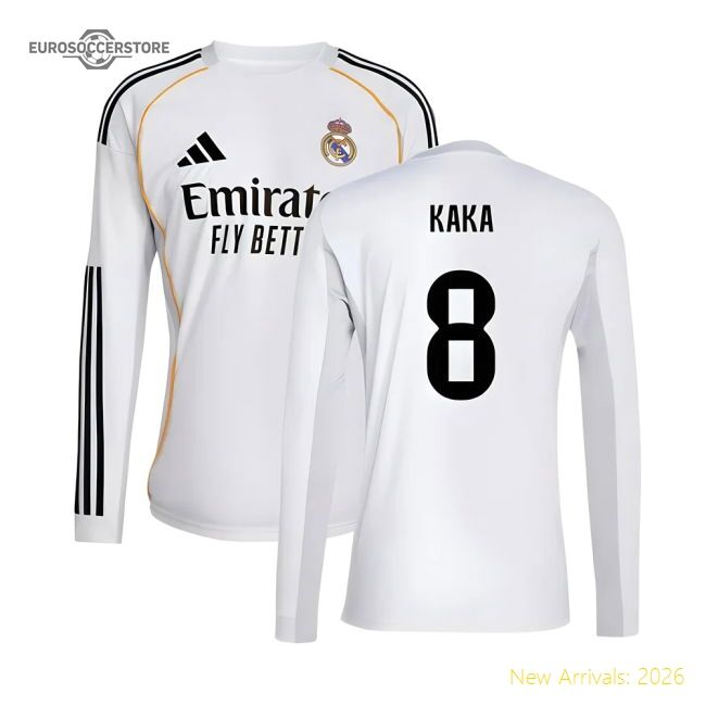First-class 2025-2026 Real Madrid Long Sleeve Main Jersey (kaka 8)