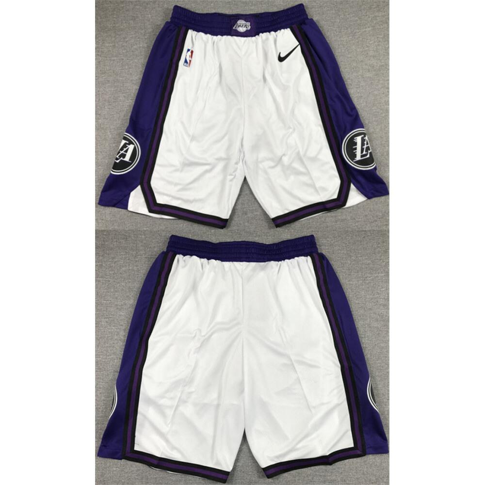 Men's Los Angeles Lakers White/Purple Shorts (Run Small)