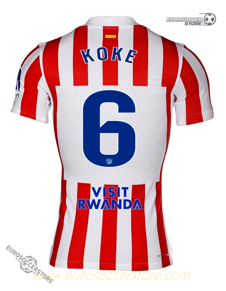 Atletico Madrid's 25-26 Home Jersey featuring KOKE with the number 6