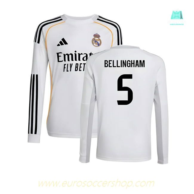 2025-2026 Real Madrid Long Sleeve Home Shirt (Kids) (Bellingham 5)