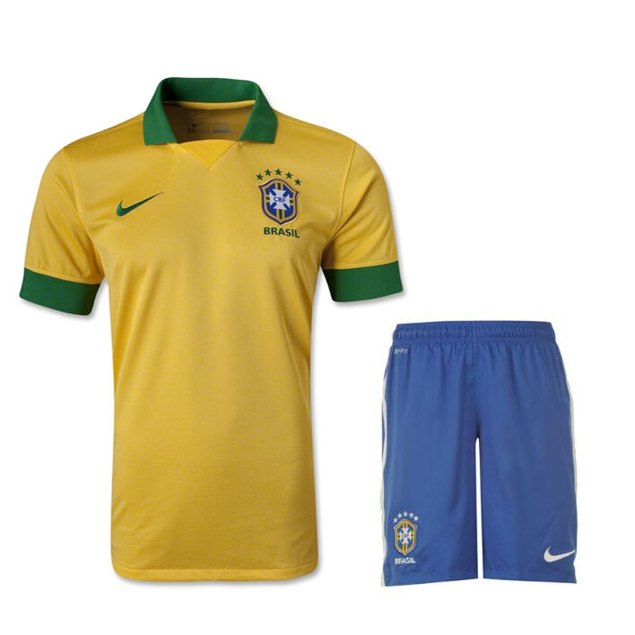 13-14 Brazil Home Yellow Jersey KitShirtShort - Official Replica 929